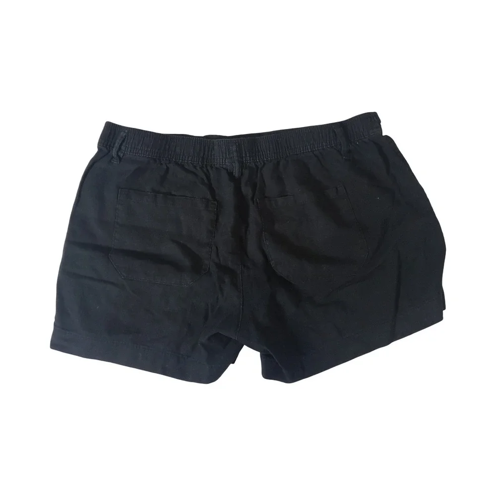 Soundstyle Black Linen Blend Shorts Womens Medium Elastic Back Casual Summer
